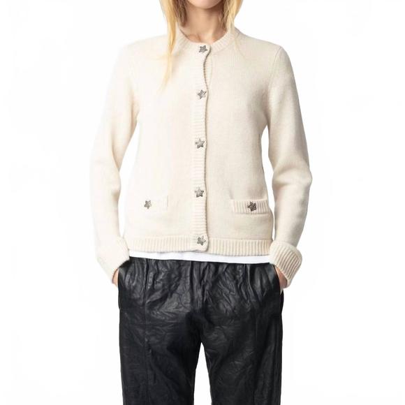 NEW ZADIG & VOLTAIRE marcya jewel cardigan in ecru - Picture 1 of 3